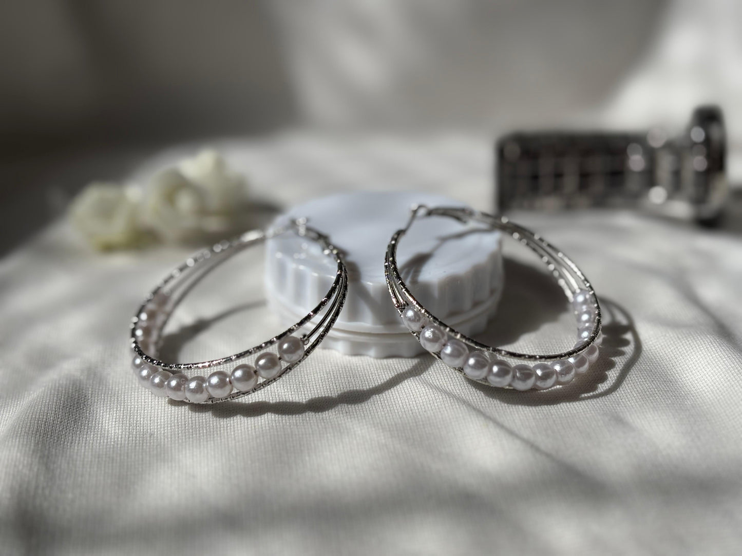 Pearl hoops 🤍