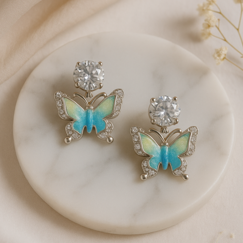 Butterfly Sparkle Studs Earring (Blue)