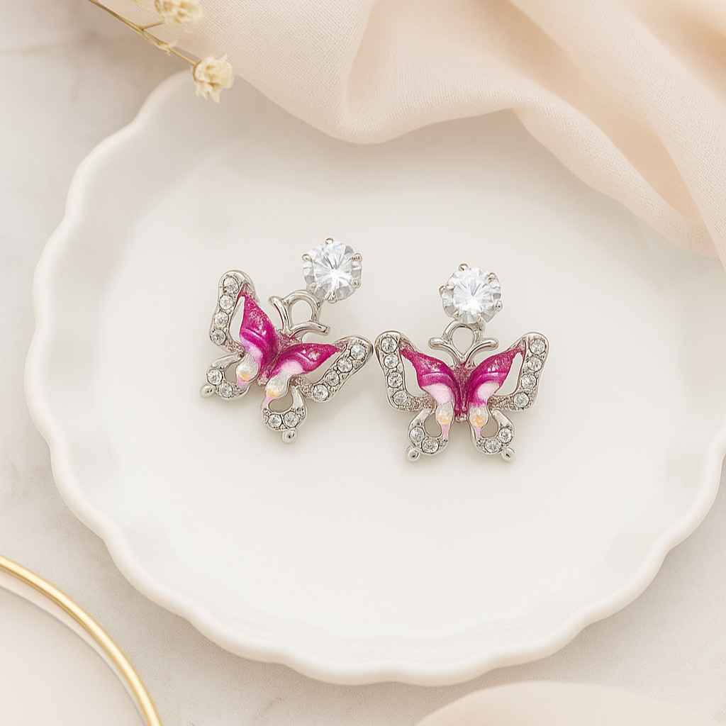 Butterfly Sparkle Studs Earring (Pink)