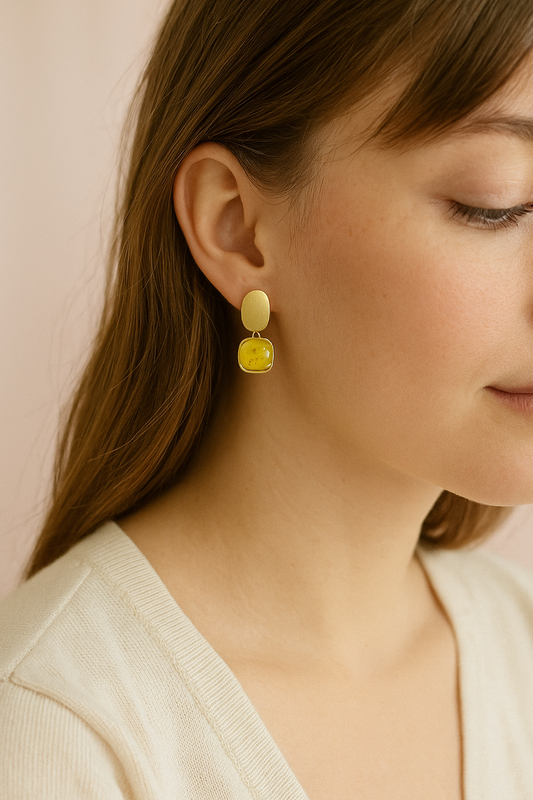 Stylish Yellow & Gold Drop Earrings