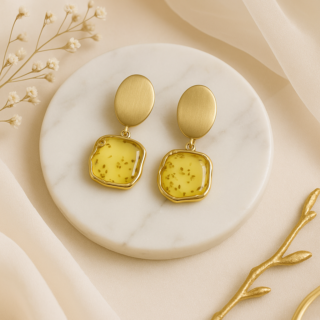 Stylish Yellow & Gold Drop Earrings