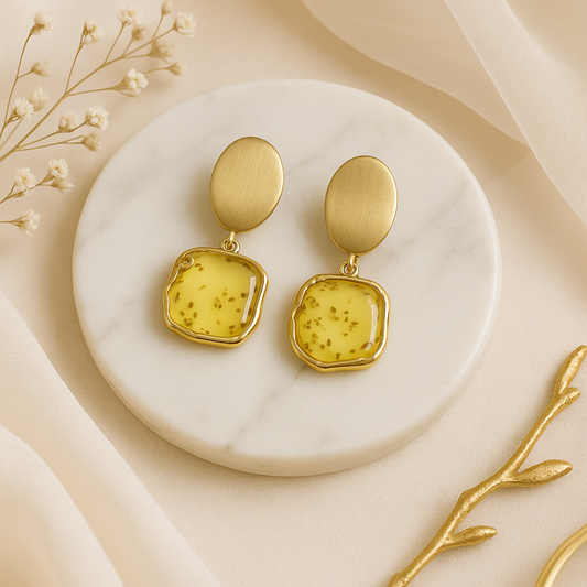 Stylish Yellow & Gold Drop Earrings