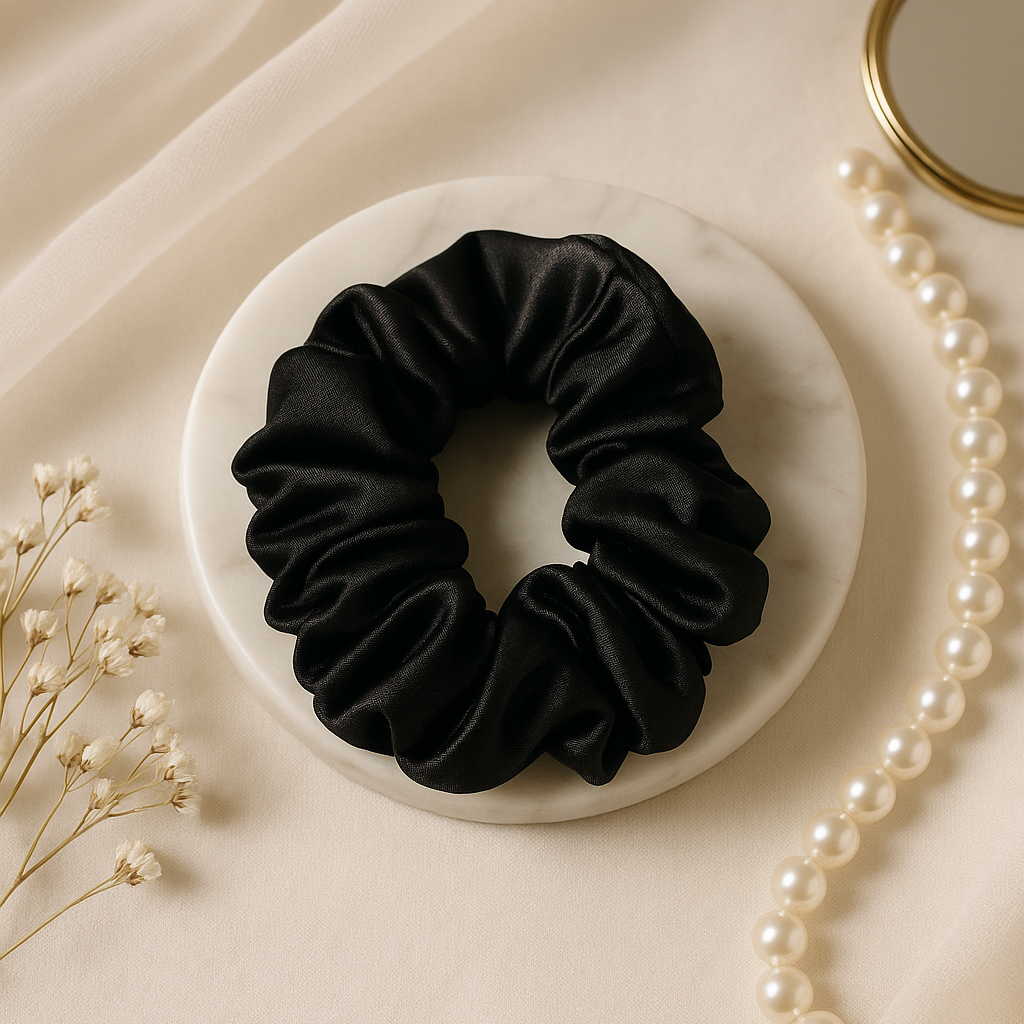 Midnight Black Satin Scrunchie 🖤