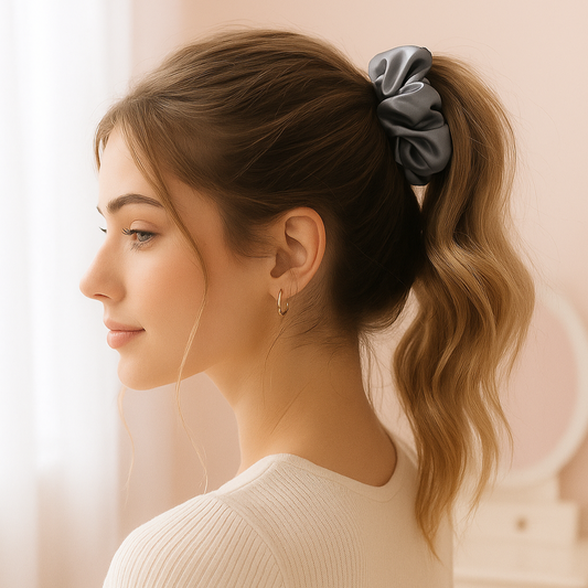 Charcoal Luxe Satin Scrunchie🖤