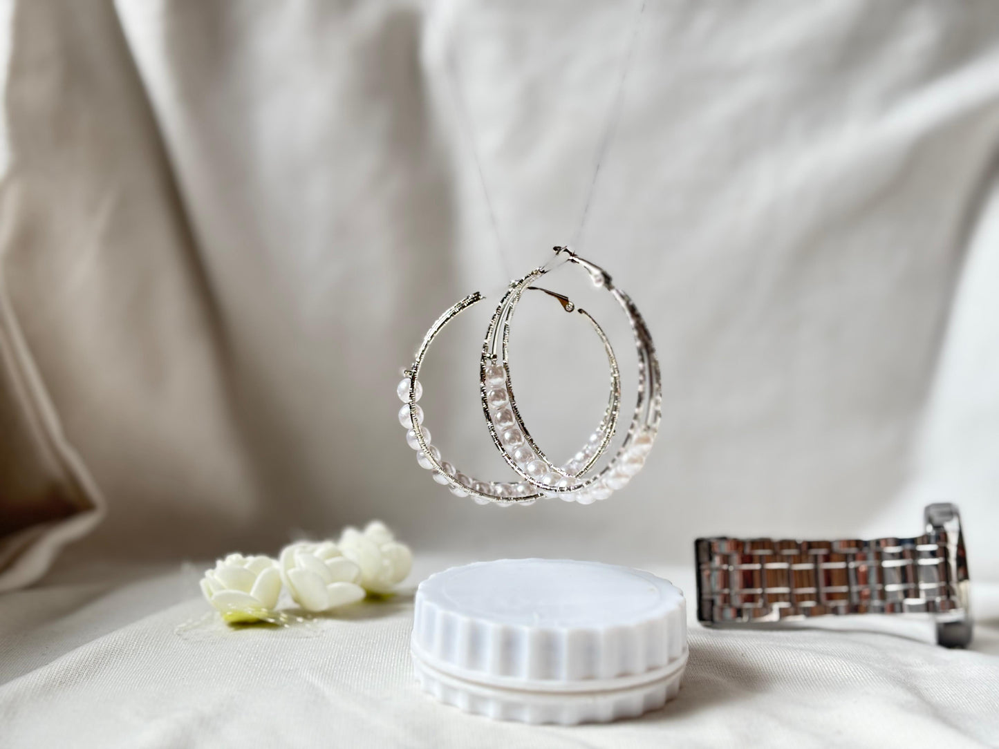 Pearl hoops 🤍